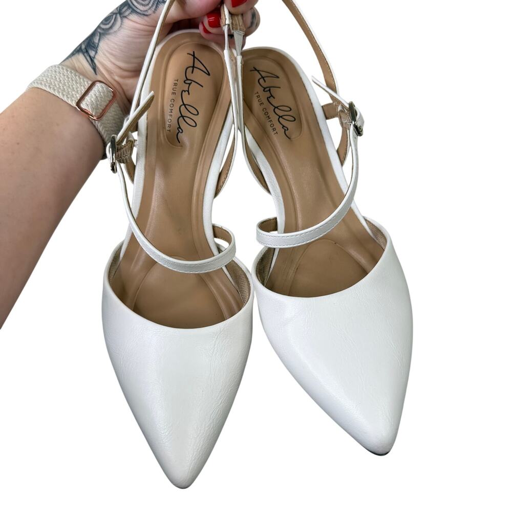 Abella True Comfort White Slingback Pointed Toe Cushioned Kitten Heel Pumps 8.5M - Picture 4 of 8